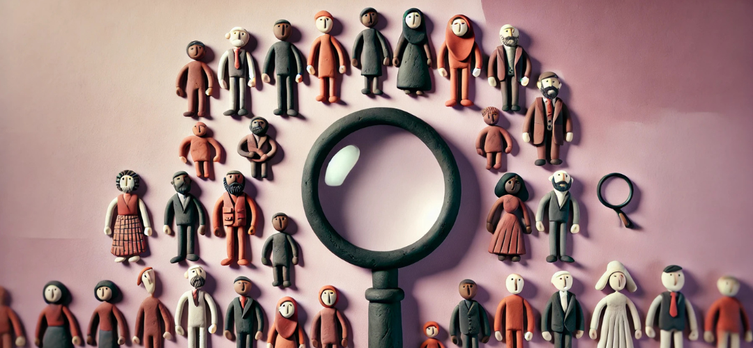 personnages divers et loupe en pâte à modeler